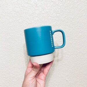 Starbucks Teal White Coffee Tea Cup Mug 12 oz 2016 Stacking Stackable Two Tone